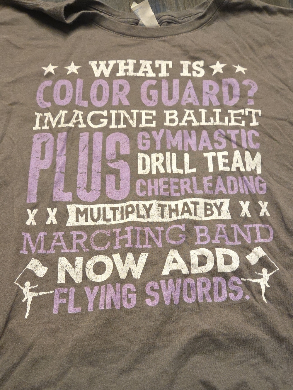 Color Guard Graphic Tee in Gray with Purple & White Print